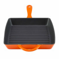 Eco-friendly Orange Square Cast Iron Enamel Grill Pan With Two Handle